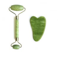Liftingový masážny valček Jade roller vrátane GuaSha tvarovaného kameňa - Jadeit Xiu Yan, zelený