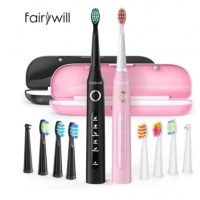 FairyWill FW-507 sonická zubná kefka so sadou hlavíc, luxusná súprava - Čierna a ružová