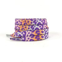 Široké šnúrky s leopardím potlačou, jeden pár - Fialové, 120 cm