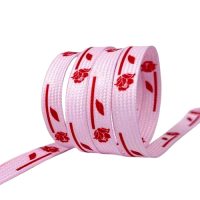 Široké šnúrky s potlačou ruže, jeden pár - Ružové, 120 cm
