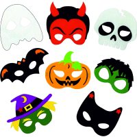 Filcové masky na Halloween - Farebné, 8 ks