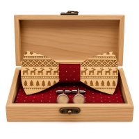 Set dreveného motýlika, manžetových gombíkov a vreckovky - Vianočný, Červeno biely