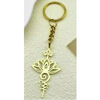 Kovový prívesok na kľúče - Lotosový kvet, zlatý