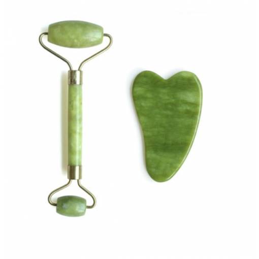 Foto - Liftingový masážny valček Jade roller vrátane GuaSha tvarovaného kameňa - Jadeit Xiu Yan, zelený