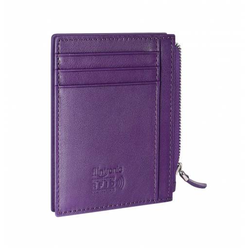 Foto - Flintronic mini kožená peňaženka s RFID ochranou - Fialová so zipsom