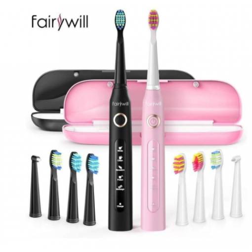 Foto - FairyWill FW-507 sonická zubná kefka so sadou hlavíc, luxusná súprava - Čierna a ružová