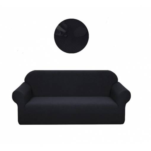Foto - Elastický vodoodpudivý poťah na pohovku - Čierny, trojmiestna sedačka