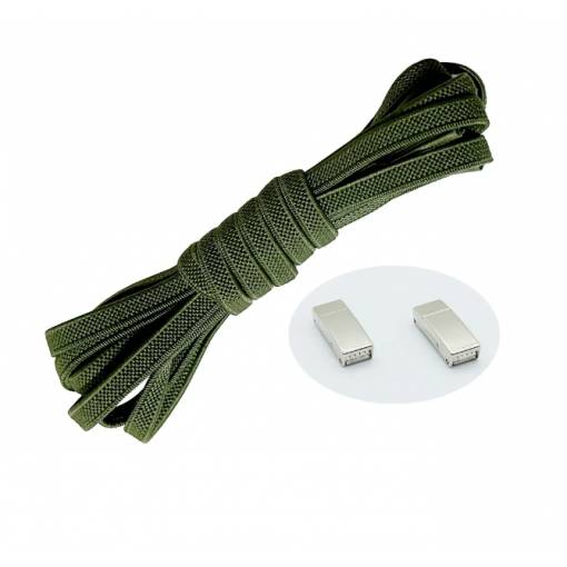 Foto - Elastické šnúrky do topánok široké - Typ D - magnetické zacvakávacie, jeden pár - Zelené, 100 cm