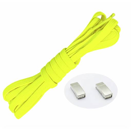 Foto - Elastické šnúrky do topánok široké - Typ D - magnetické zacvakávacie, jeden pár - Neónovo zelené, 100 cm