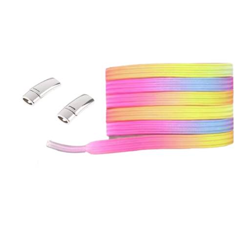 Foto - Elastické šnúrky do topánok magnetické zacvakávacie, jeden pár - Dúhové, 100 cm