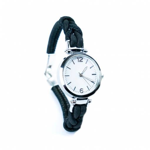 Foto - Dámske korkové hodinky eco-friendly - Splietané, čierne
