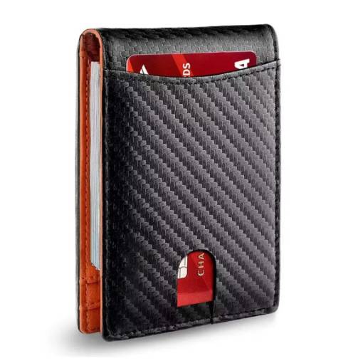 Foto - Pánska peňaženka Carbon s RFID ochranou - Čierno oranžová