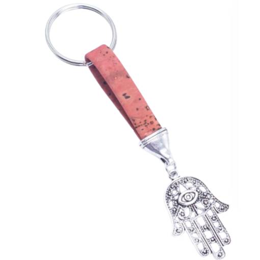 Foto - Korkový prívesok na kľúče Ruka Fátimy - Růžová