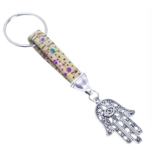 Foto - Korkový prívesok na kľúče Ruka Fátimy - Natural s bodkami