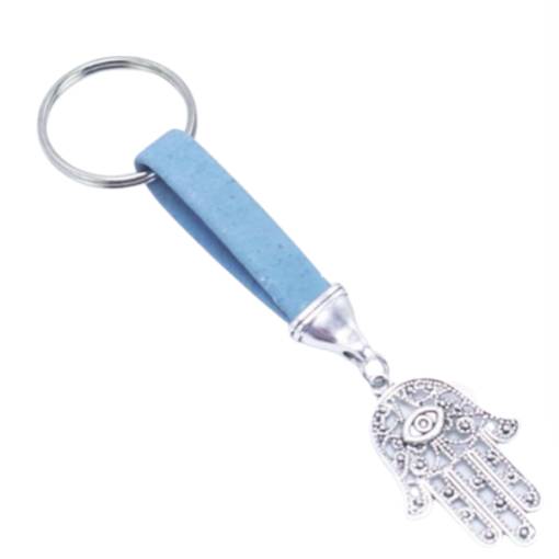 Foto - Korkový prívesok na kľúče Ruka Fátimy - Svetlomodrý