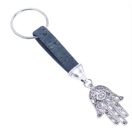 Foto - Korkový prívesok na kľúče Ruka Fátimy - Tyrkysový