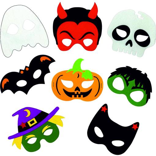 Foto - Filcové masky na Halloween - Farebné, 8 ks