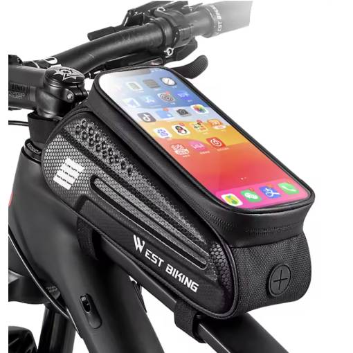 Foto - Vodotesná taška na rám s kapsou na mobil - čierna, 1,5 litra