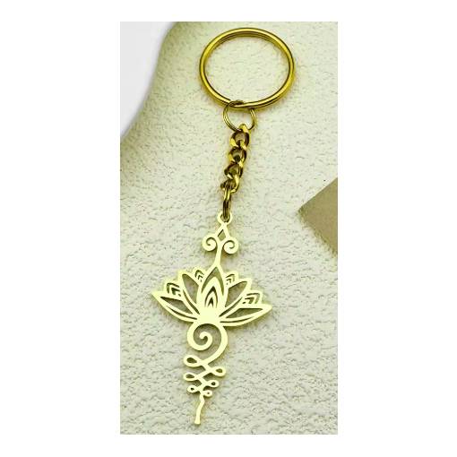 Foto - Kovový prívesok na kľúče - Lotosový kvet, zlatý