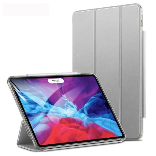 Foto - PU kryt pre Apple iPad Pro 12.9 (2020) + slot pre Apple Pencil - Strieborná šedá