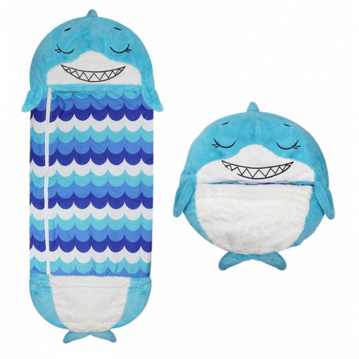 Foto - Detský plyšový spacák alebo vankúšik - Žralok modrý, veľkosť S